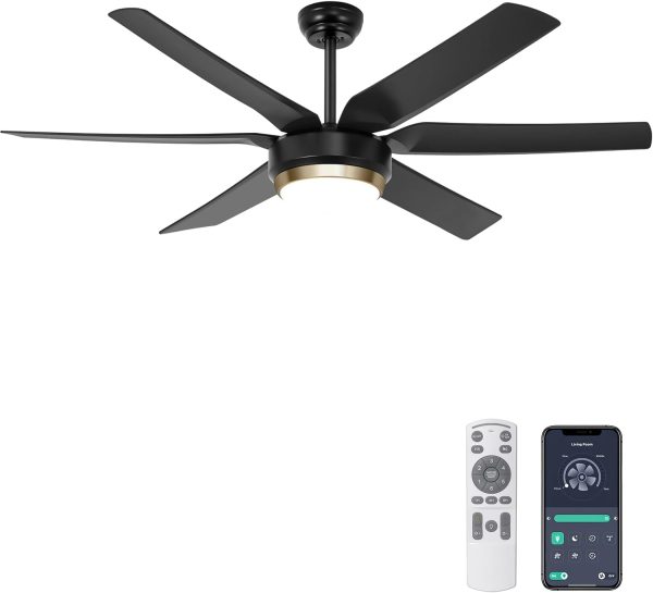 Ceiling Fans with Lights, 56'' Black Ceiling Fan Remote/APP Control, Dimmable, Quiet DC Motor Indoor/Outdoor Ceiling Fan for Living Room, Patios