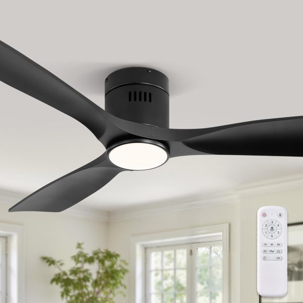 Ceiling Fans with Lights and Remote Control,Modern Flush Mount Ceiling Fan with 3 CCT,Low Profile Ceiling Fans with 6-Speeds Reversible DC Motor for Patio Living Room Bedroom(Black)