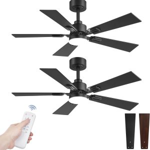 2 Pack of 42 Ceiling Fans with Lights and Remote, Modern Low Profile Ceiling Fans with Dimmable 3CCT Quiet DC Motor, Reversible Celing Fan with 6-Speeds Timer for Bedroom(Black)