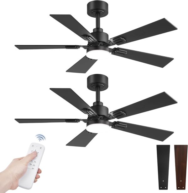 2 Pack of 42 Ceiling Fans with Lights and Remote, Modern Low Profile Ceiling Fans with Dimmable 3CCT Quiet DC Motor, Reversible Celing Fan with 6-Speeds Timer for Bedroom(Black)