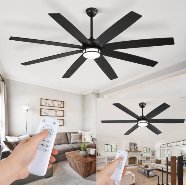 72 Inch and 65 Inch Ceiling Fans with Lights, Large Ceiling Fans with Remote, Black&Brown Modern Ceiling Fan with LED Light, Quiet DC Motor for Living Room, Bedroom, Kitchen, Indoor