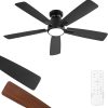 46 inch Ceiling Fans with Lights, Flush Mount Ceiling Fan and Remote, Modern Low Profile, 3CCT 20W LED Light with 6-Speeds Quiet Reversible Motor, for Bedroom, Living Room, Apartment, Black