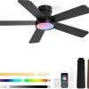 42 Inch Ceiling Fans with Lights and Remote,Outdoor Indoor Modern Flush Mount Ceiling Fan with 3CCT 6-Speed Quiet DC Motor,Small Low Profile Ceiling Fan for Bedroom Living Room OfficeBlack RGB