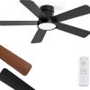42 Inch Ceiling Fans with Lights and Remote,Outdoor Indoor Modern Flush Mount Ceiling Fan with 3CCT 6-Speed Quiet DC Motor,Black Small Low Profile Ceiling Fan for Bedroom Living Room Office
