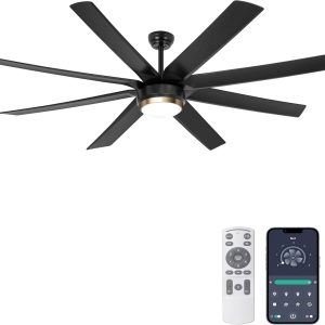 Ceiling Fans with Lights, Matt Black Ceiling Fan Remote/APP Control, Dimmable, Quiet DC Motor Indoor/Outdoor Ceiling Fan for Patios, Living Room