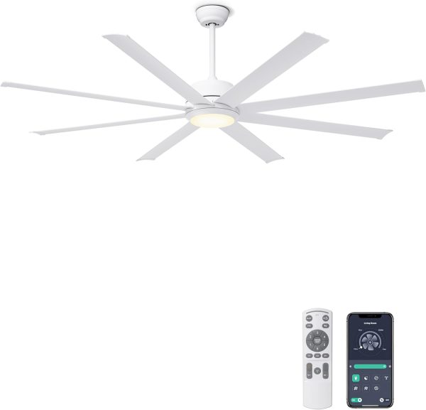 Large Ceiling Fan with Lights - Indoor/Outdoor Fan Remote & APP Control, Dimmable, DC Motor, Metal Ceiling Fan for Patio Living Room, White