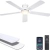 Ceiling Fans with Lights, 52 Inch Low Profile Ceiling Fan with Light and Remote/APP Control, Flush Mount, Dimmable, Qiuet DC Motor, White Ceiling Fan for Bedroom, Living Room