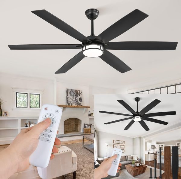 65 Inch and 72 Inch Ceiling Fans with Lights, Large Ceiling Fans with Remote, Black&Brown Modern Ceiling Fan with LED Light, Quiet DC Motor for Living Room, Bedroom, Kitchen, Indoor