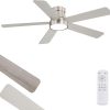48 Inch Ceiling Fans with Lights and Remote,Outdoor Indoor Modern Flush Mount Ceiling Fan with 3CCT 6-Speed Quiet DC Motor,Small Low Profile Ceiling Fan for Bedroom Living Room Office(Nickel)