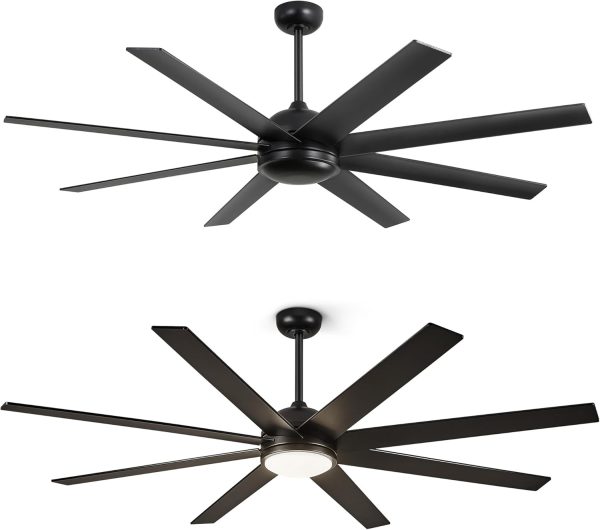 65 Inch Ceiling Fans, Black Indoor/Outdoor Ceiling Fan with Quiet Reversible DC Motor, 6 Speeds, 8 Blades Large Ceiling Fan for Living Room Bedroom Patio