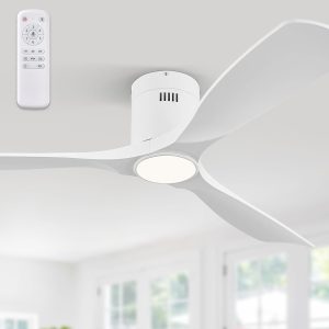 Ceiling Fans with Lights and Remote Control,Modern Flush Mount Ceiling Fan with 3 LED Colors,Outdoor Low Profile Ceiling Fans with 6-Speeds Timer DC Motor for Bedroom Living Room Patio