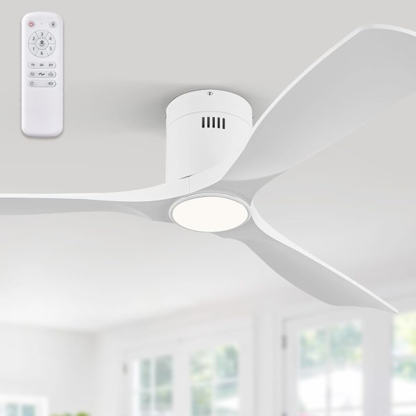 Ceiling Fans with Lights and Remote Control,Modern Flush Mount Ceiling Fan with 3 LED Colors,Outdoor Low Profile Ceiling Fans with 6-Speeds Timer DC Motor for Bedroom Living Room Patio