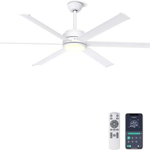 Industrial Ceiling Fan with Lights - Remote & APP Control, Dimmable, DC Motor, Indoor Outdoor Fan for Patio Living Room, White