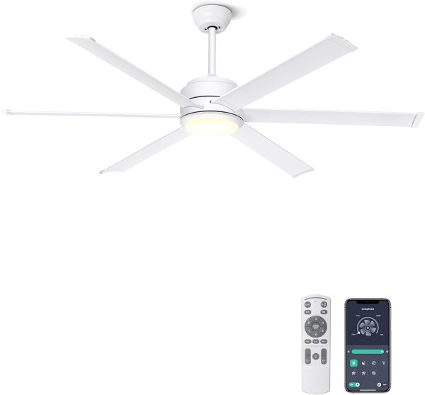 Industrial Ceiling Fan with Lights - Remote & APP Control, Dimmable, DC Motor, Indoor Outdoor Fan for Patio Living Room, White