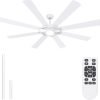 76 inch Large Ceiling Fans with Lights and Remote, 8 Wood Blades White Outdoor Modern Industrial LED Lights Ceiling Fans with Reversible Quiet DC Motor for Living Room Patio Farmhouse