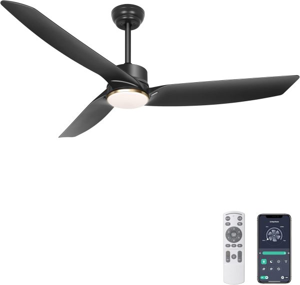 56 Inch Black Ceiling Fan with Lights, Modern 3 Blades Ceiling Fan with Remote/APP Control, Reversible DC Motor, Dimmable 3 CCT, Indoor Outdoor Fan for Covered Patios Living Room