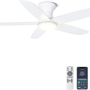 Ceiling Fan with Lights, Low Profile Ceiling Fans Remote/APP Control - Dimmable, Silent DC Motor, Indoor Ceiling Fan for Bedroom Kitchen, White