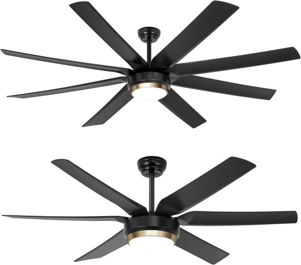 Modern Black Ceiling Fan Remote & APP Control, 70 Inch + 56 Inch
