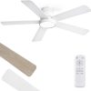48 Inch Ceiling Fans with Lights and Remote,Outdoor Indoor Modern Flush Mount Ceiling Fan with 3CCT 6-Speed Quiet DC Motor,Black Small Low Profile Ceiling Fan for Bedroom Living Room Office(White)