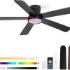 48 Inch Ceiling Fans with Lights and Remote,Indoor Modern Flush Mount Ceiling Fan with 3CCT 6-Speed Quiet DC Motor,Small Low Profile Ceiling Fan for Bedroom Living Room Office(Black RGB)