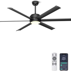 Industrial Ceiling Fan with Lights - Remote & APP Control, Dimmable, DC Motor, Outdoor Fan with Aluminum Blades for Patio Living Room, Black