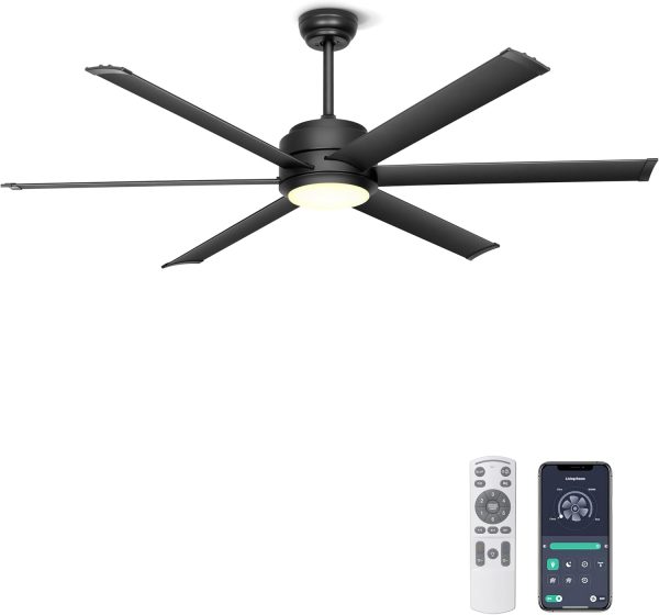 Industrial Ceiling Fan with Lights - Remote & APP Control, Dimmable, DC Motor, Outdoor Fan with Aluminum Blades for Patio Living Room, Black
