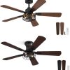 2 Pack 42 Inch Rustic Caged Ceiling Fan with Lights, Black Farmhouse Ceiling Fans for Bedroom Living Room, Double-Sided 5 Blades Rustic Ceiling Fan