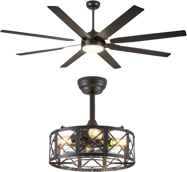 16in and 65 Inch Ceiling Fans with Lights and Remote, Black Fandelier Ceiling Fan with 6 Speeds and Timing, Modern Fan Lights Ceiling Fixtures for Kitchen, Bedroom, Outdoor