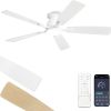 52 inch Ceiling Fans with Lights, Smart Flush Mount Ceiling Fan and Remote APP, Modern Low Profile, 3CCT 20W LED with 6-Speeds Quiet Reversible Motor for Bedroom, Living Room, Kitchen, White
