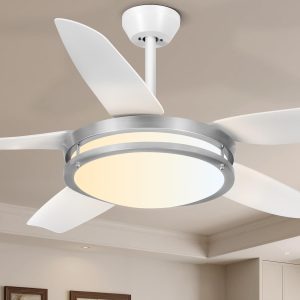 Fandelier Ceiling Fan with Light - Modern Ceiling Light Fixture with Fan and Remote, 3 Colors LED Ceiling Fan for Outdoor Patio Kitchen, Brushed Nickel & White