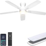 Ceiling Fans with Lights, Low Profile Ceiling Fan with Light and Remote/APP Control, Modern Flush Mount Ceiling Fan for Indoor Bedroom Living Room, Dimmable, Qiuet DC Motor, White