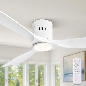Ceiling Fans with Lights and Remote Control,Modern Flush Mount Ceiling Fan with 3 CCT,Low Profile Ceiling Fans with 6-Speeds Reversible DC Motor for Patio Living Room Bedroom(White)