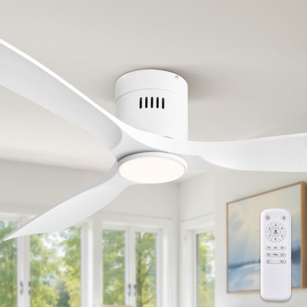 Ceiling Fans with Lights and Remote Control,Modern Flush Mount Ceiling Fan with 3 CCT,Low Profile Ceiling Fans with 6-Speeds Reversible DC Motor for Patio Living Room Bedroom(White)
