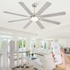 72 Inch Ceiling Fans with Lights,Nickel Modern Ceiling Fan with Remote,Large Farmhouse Indoor & Outdoor Ceiling Fan with 8 Dual Finish Blades, Quiet DC Motor, Bright LED Light
