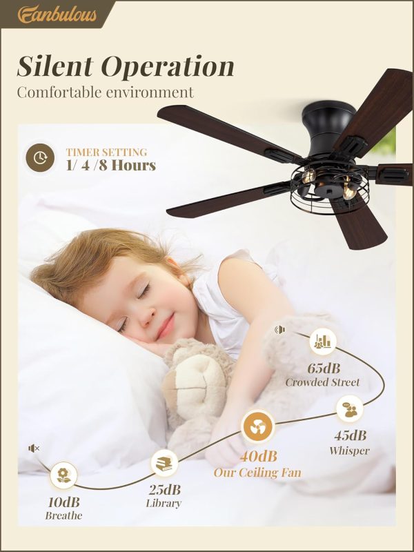 2 Pack 42 Inch Rustic Caged Ceiling Fan with Lights, Black Farmhouse Ceiling Fans for Bedroom Living Room, Double-Sided 5 Blades Rustic Ceiling Fan