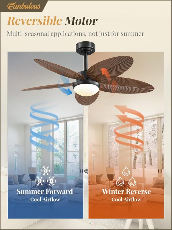 Tropical Ceiling Fans with Lights and Remote/APP Control, 42 Inch Palm Leaf Ceiling Fan with RGB Dimmable Light, Noiseless Modern Ceiling Fan for Bedroom, Indoor/Outdoor Patio Use
