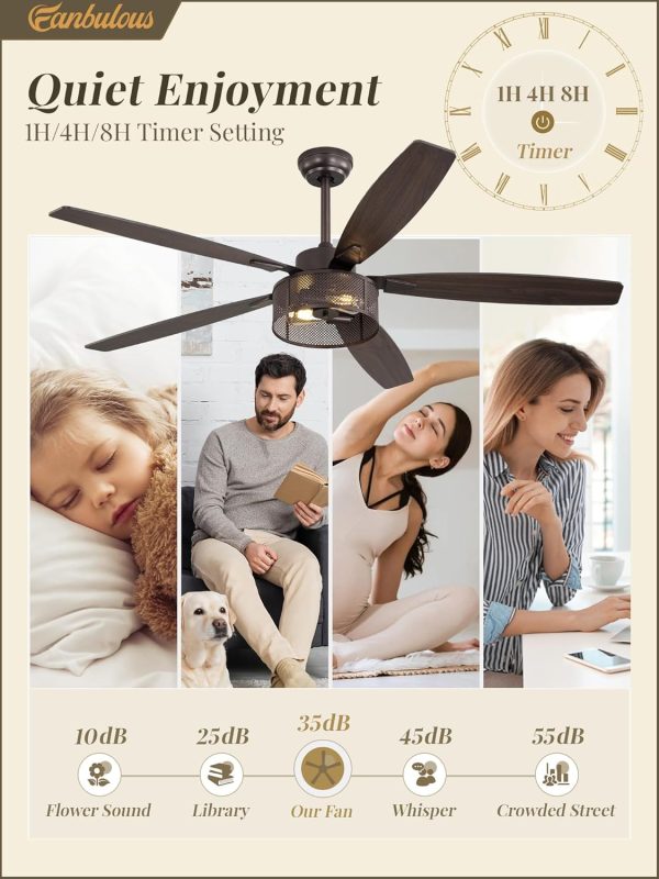Farmhouse Ceiling Fans with Lights and Remote, 60 Inch Industrial Caged Ceiling Fans for Living Room Bedroom Kitchen, 6 Speed Reversible Quiet DC Motor, Dual Finish 5 BladesOil Bronze