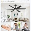 52 Inch Ceiling Fans with Lights and Remote, Reversible 6 Blades, Dimmable, 3000K-6000K Adjustable, Outdoor Ceiling Fans for Patios, Large Ceiling Fan for Indoor or Covered Outdoor, Black
