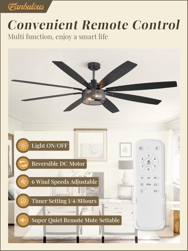Farmhouse Ceiling Fans with Lights and Remote, 72 Inch Grey Industrial Caged Ceiling Fans for Bedroom Living Room Kitchen, 6 Speed Reversible Quiet DC Motor, Dual Finish 8 Blades