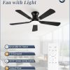 42 Inch Ceiling Fans with Lights and Remote, Low Profile Indoor Black Ceiling Fan with 6 Speeds & 3CCT, Flush Mount, Dual-Finish 5 Blades,Quiet DC Motor for Living Room Bedroom