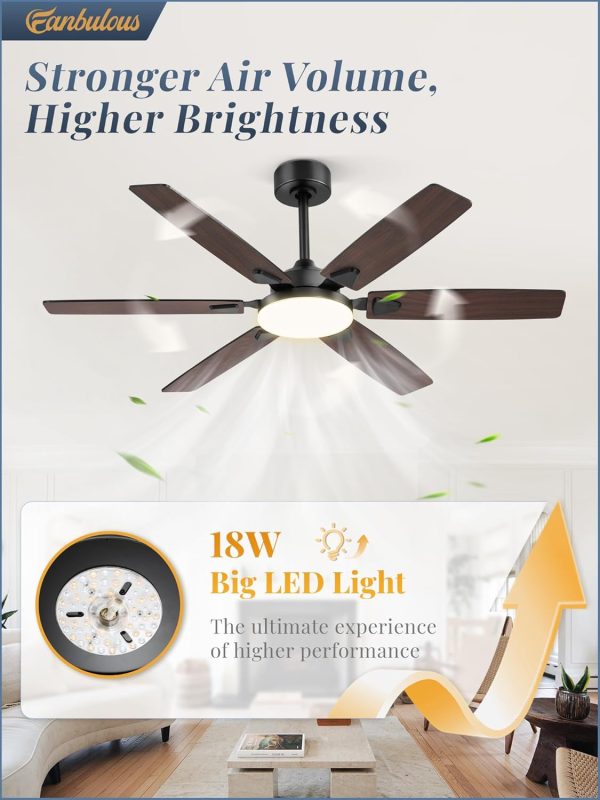52 Inch Ceiling Fans with Lights, Indoor/Outdoor Modern Ceiling Fan with Reversible Blade And 2 Rods, Quiet DC Motor, 3CCT & 6-Speed Remote Control, Dual Finish Blade for Living Room/Bedroom