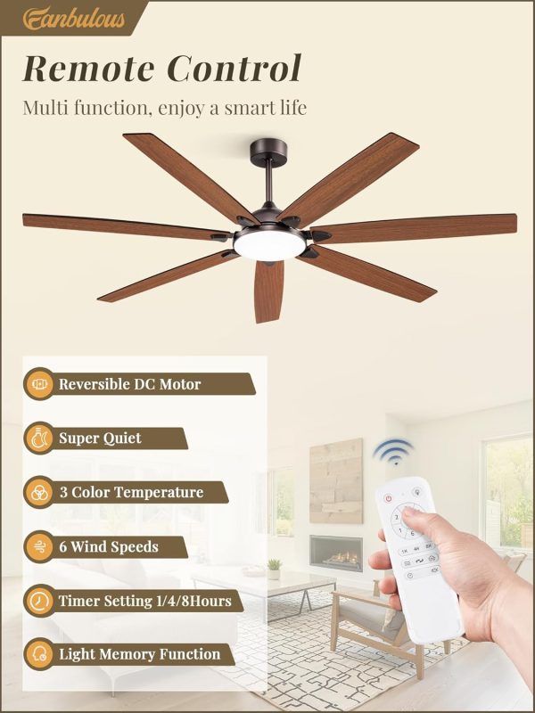72 Inch Large Ceiling Fans with Lights,Oil Bronze Modern Ceiling Fan with Quiet DC Motor, 3CCT, Indoor/Outdoor Ceiling Fan with Dual Finish Reversible 7 Blades, Timer for Living Room, Patio