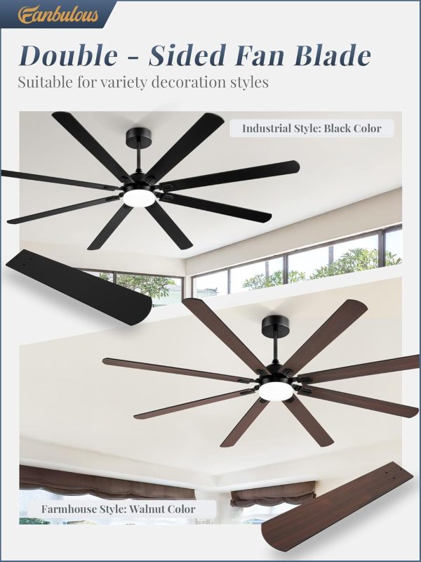 84 Inch Ceiling Fans with Lights, Black Modern Ceiling Fan with Remote,Large Farmhouse Indoor & Outdoor Ceiling Fan with 8 Dual Finish Blades, Quiet DC Motor, Bright LED Light