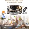Flush Mount Caged Ceiling Fan with Lights Remote Control, 20 Inch Low Profile Farmhouse Ceiling Fan, Bladeless Enclosed Rustic Wood Color Edge Ceiling Fans for Living Room Bedroom