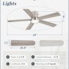 48 Inch Ceiling Fans with Lights and Remote,Outdoor Indoor Modern Flush Mount Ceiling Fan with 3CCT 6-Speed Quiet DC Motor,Small Low Profile Ceiling Fan for Bedroom Living Room Office(Nickel)