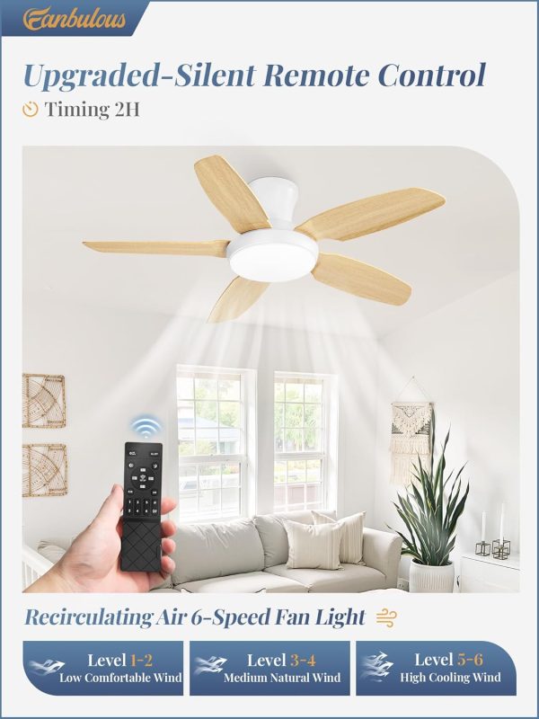 Ceiling Fans with Lights, 42 inch Low Profile Flush Mount Ceiling Fan with Remote/APP Control,Black Modern Ceiling Fan with LED Light for Bedroom Indoor Outdoor-LED Dimmable, 3CCT, 6 Speeds