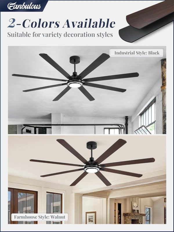 84 Inch Ceiling Fans with Lights and Remote, Black Ceiling Fan with 8 Dual-Color Blades, Indoor/Outdoor Large Ceiling Fans, Reversible DC Motor, 6-Speed, 3CCT for Living Room Kitchen Patio
