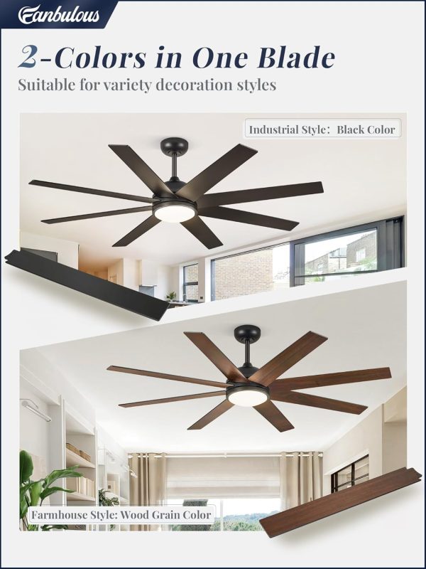 Ceiling Fans with Lights, 60 inch Black Ceiling Fan with Light and Remote, Outdoor Ceiling Fans for Living Room Patio, 6 Speeds, Reversible Quiet DC Motor, 3 CCT, Bi-color 8 Blades