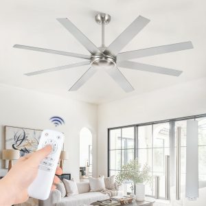 713IVzeO6iL._AC_SL1500_.jpg 65 Inch Ceiling Fans No Light with Remote, Brushed Nickel Indoor/Outdoor Ceiling Fan Without Light with Quiet Reversible DC Motor, 6 Speeds, 8 Blades Large Ceiling Fan for Living Room Bedroom Patio