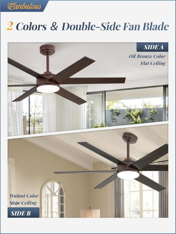 56 Inch Ceiling Fans with Lights and Remote, Reversible 6 Blades, Dimmable, 3000K-6000K Adjustable, Outdoor Ceiling Fans for Patios, Large Ceiling Fan for Indoor or Covered Outdoor-Brown